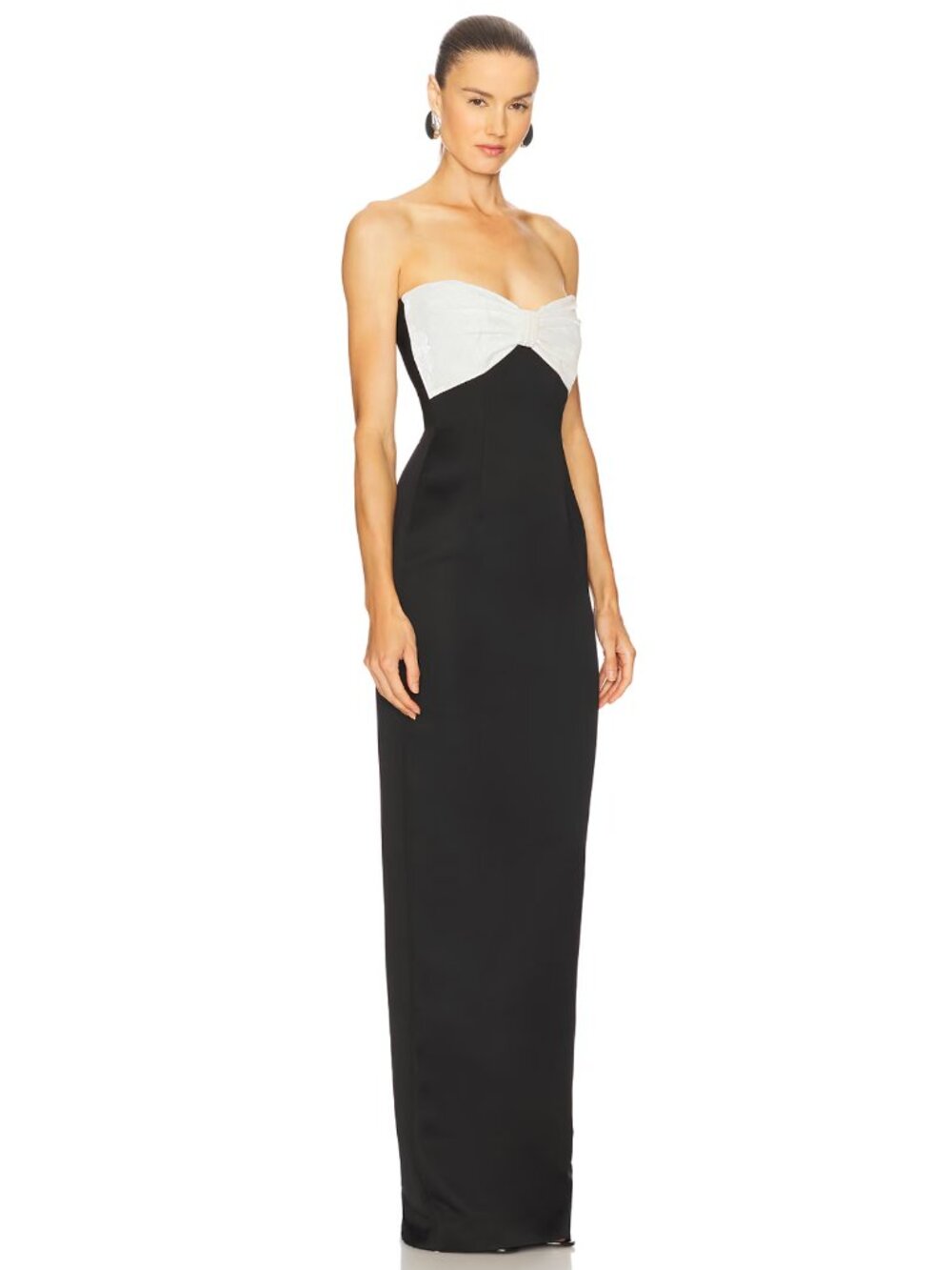 NEW SAU LEE Jaclyn Gown in Black & White Bow Strapless Formal Maxi Dress 2 XS - Picture 2 of 9